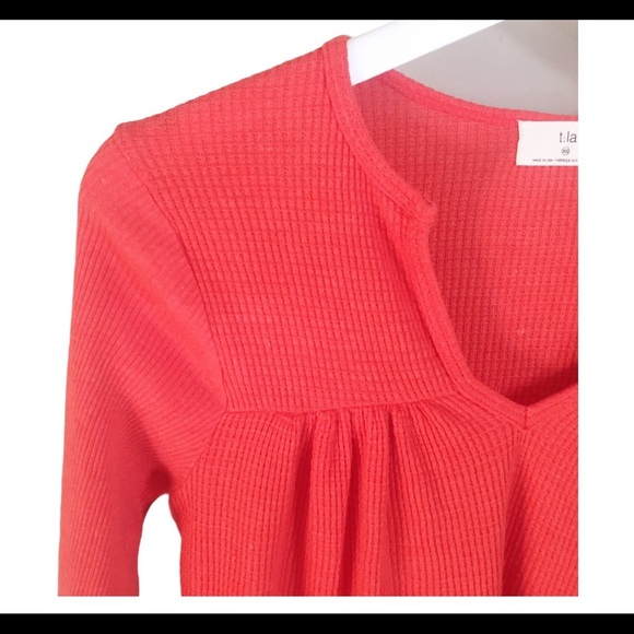 T.LA. Anthropologie Waffle Knit Henley Tunic Top With V Cut Orange Sz XS - Picture 4 of 14